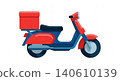 Delivery - Red and Blue Delivery Scooter with Large Red Cargo Box Flat Design Vector Illustration 140610139