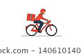 Delivery - Red Bicycle Courier Riding Bike with Package Box Wearing Helmet Flat Vector Illustration 140610140