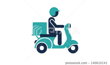 Delivery - Scooter Rider With Cargo Box Flat Icon Illustration for Food and Package Courier Service Delivery - Scooter Rider With Cargo Box Flat Icon Illustration for Food and Package Courier Service 140610141