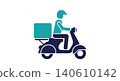 Delivery - Scooter Rider with Cargo Box Flat Icon Vector Illustration for Food and Package Service 140610142