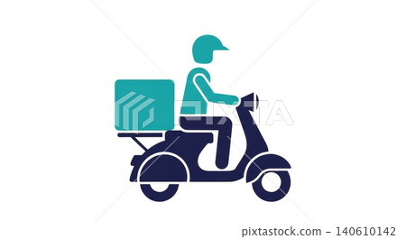 Delivery - Scooter Rider with Cargo Box Flat Icon Vector Illustration for Food and Package Service Delivery - Scooter Rider with Cargo Box Flat Icon Vector Illustration for Food and Package Service 140610142