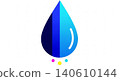 Design - Water Drop Icon with Blue Gradient Shading and Three Colorful Dots Below on White Background 140610144