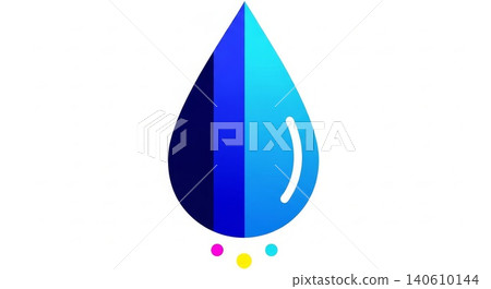 Design - Water Drop Icon with Blue Gradient Shading and Three Colorful Dots Below on White Background 140610144