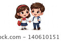 Education - Cute Cartoon Boy and Girl Students Holding Hands Walking to School with Backpacks 140610151