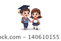 Education - Cute Cartoon School Children Boy and Girl Holding Hands Walking to School with Backpacks and Graduation Cap 140610155