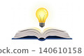 Education - Glowing Light Bulb Floating Above Open Book Representing Knowledge Ideas and Learning Concept 140610158