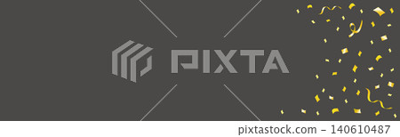 Horizontal banner for campaign sale, featuring gold confetti and ribbons on a black background frame with left margin. Horizontal banner for campaign sale, featuring gold confetti and ribbons on a black background frame with left margin. 140610487