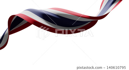Thailand flag ribbon isolated on white background with copy space 3D render 140610795