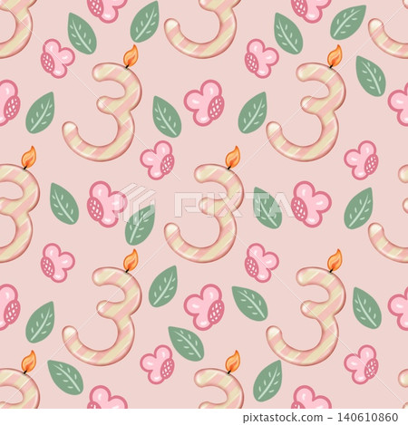 Seamless pattern of Birthday candle numbers and decor flower pastel color style cute, Hand drawn watercolor illustration. For menus, labels, paper, textiles and seasonal fabric. Seamless pattern of Birthday candle numbers and decor flower pastel color style cute, Hand drawn watercolor illustration. For menus, labels, paper, textiles and seasonal fabric. 140610860