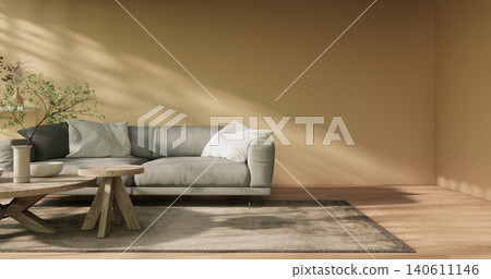 Mock up living room Earth Tone and Muji decoration on Living room wooden floor, japandi style.3D render Mock up living room Earth Tone and Muji decoration on Living room wooden floor, japandi style.3D render 140611146