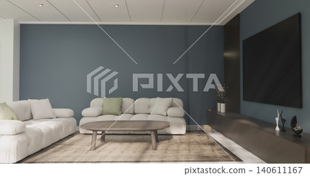 Mock up empty room Modern blue color tone interior modern minimal style on white granite floor.3D rendering Mock up empty room Modern blue color tone interior modern minimal style on white granite floor.3D rendering 140611167