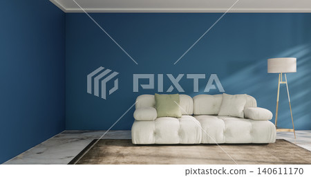 Mock up empty room Modern blue color tone interior modern minimal style on white granite floor.3D rendering Mock up empty room Modern blue color tone interior modern minimal style on white granite floor.3D rendering 140611170