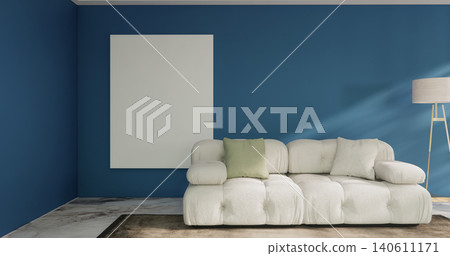 Mock up empty room Modern blue color tone interior modern minimal style on white granite floor.3D rendering Mock up empty room Modern blue color tone interior modern minimal style on white granite floor.3D rendering 140611171
