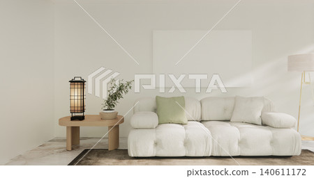 Cabinet on scene white living room wall decoration and granite tiles floor.3D rendering 140611172