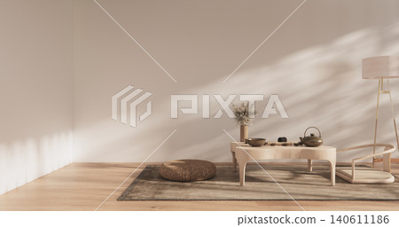low table in room Japanese style with decoration muji minimal. 3D rendering low table in room Japanese style with decoration muji minimal. 3D rendering 140611186