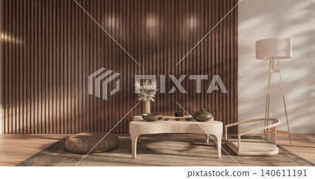 low table in room Japanese style with decoration muji minimal. 3D rendering low table in room Japanese style with decoration muji minimal. 3D rendering 140611191