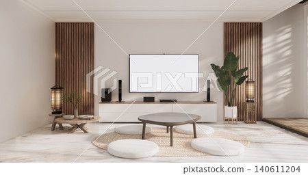 Cabinet on scene white living room wall decoration and granite tiles floor.3D rendering Cabinet on scene white living room wall decoration and granite tiles floor.3D rendering 140611204