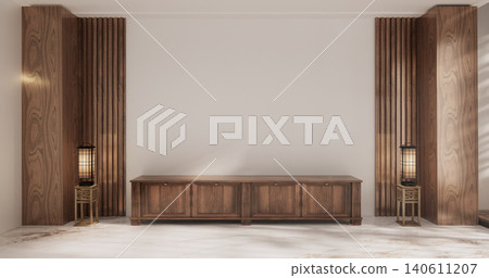 Cabinet on scene white living room wall decoration and granite tiles floor.3D rendering 140611207
