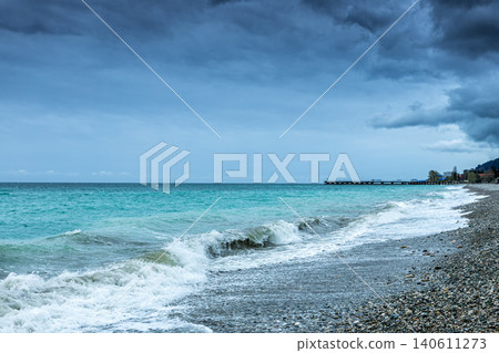 Scenic seashore on a mainly cloudy day 140611273