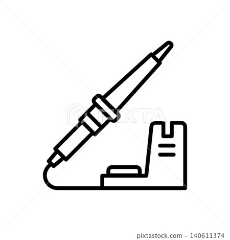 Soldering iron with stand line icon for electronics repair and welding work. Soldering iron with stand line icon for electronics repair and welding work. 140611374