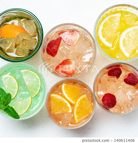 Colorful summer beverages assortment fruit Colorful summer beverages assortment fruit 140611406