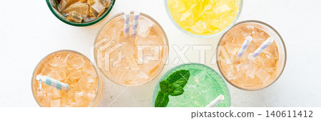 Panoramic colorful drinks straws summer beverage 140611412