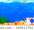 Polar bear playing in the sand on the beach (background) 140611762
