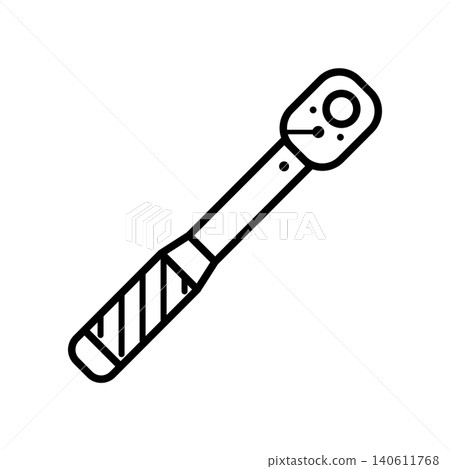 Socket ratchet wrench spanner line icon for mechanical repair and tightening. Socket ratchet wrench spanner line icon for mechanical repair and tightening. 140611768