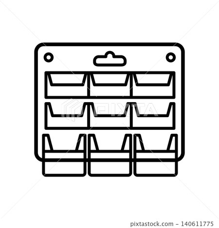 Multi-drawer wall storage box cabinet line icon for hardware organizer. 140611775