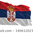 Realistic 3D render of the Serbia national flag, high quality fabric texture	 140612023