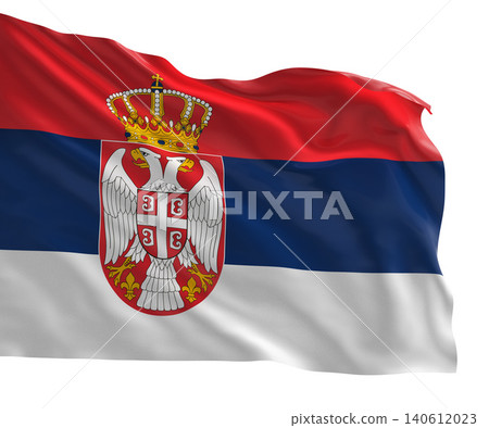 Realistic 3D render of the Serbia national flag, high quality fabric texture Realistic 3D render of the Serbia national flag, high quality fabric texture 140612023