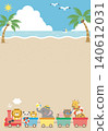 [Vector] Cute background illustration for kids (vertical) featuring a summer sea and animal train with copy space. 140612031