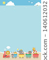 [Vector] Cute background illustration for kids (vertical) featuring a summer sea and animal train with copy space. 140612032