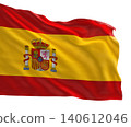 Realistic 3D render of the Spain national flag, high quality fabric texture	 140612046