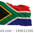Realistic 3D render of the South Africa national flag, high quality fabric texture	 140612166