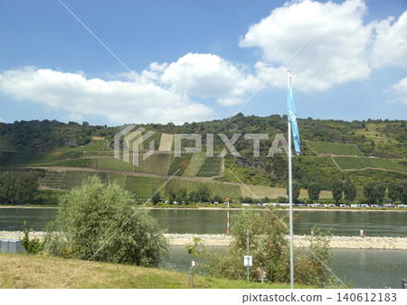 Braubach, Germany - July 07, 2018: View of the Rhine Valley from the fortress of Marksburg 140612183