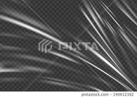 Clear vinyl film with shiny cellophane effect. Realistic plastic texture with natural wrinkles and transparent surface details. Vector illustration 140612382