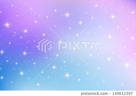 Purple starry night sky with pink galaxy background. Cosmic space backdrop featuring violet stardust, magical lights and dreamy celestial atmosphere perfect for fantasy designs. Vector 140612397