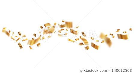 Golden confetti explosion with flowing ribbons and sparkling glitter elements. Illustration for anniversary celebrations, party backgrounds and confetti decoration designs. Vector illustration Golden confetti explosion with flowing ribbons and sparkling glitter elements. Illustration for anniversary celebrations, party backgrounds and confetti decoration designs. Vector illustration 140612508