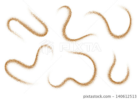 Sparkling sequins and golden powder. Elegant swirls with shimmer effect. Luxury confetti trails and bright splashes on white background. Vector abstract sand wavy strokes. Sparkling sequins and golden powder. Elegant swirls with shimmer effect. Luxury confetti trails and bright splashes on white background. Vector abstract sand wavy strokes. 140612513