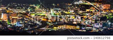 Night view of Fukuchiyama City, Kyoto Prefecture: Panorama from near Himegami Mountain and Chōanji Temple. *Shooting location is indicated in the comments section of the work. Night view of Fukuchiyama City, Kyoto Prefecture: Panorama from near Himegami Mountain and Chōanji Temple. *Shooting location is indicated in the comments section of the work. 140612798