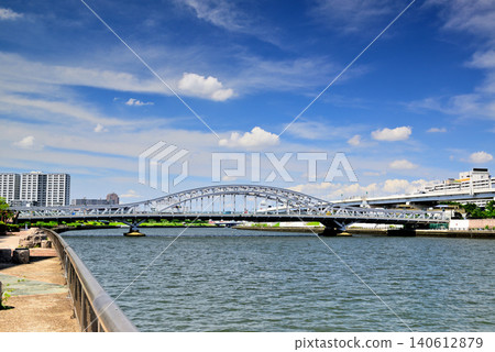 The beautifully renovated Shirahige Bridge as seen from the Sumida River Terrace The beautifully renovated Shirahige Bridge as seen from the Sumida River Terrace 140612879