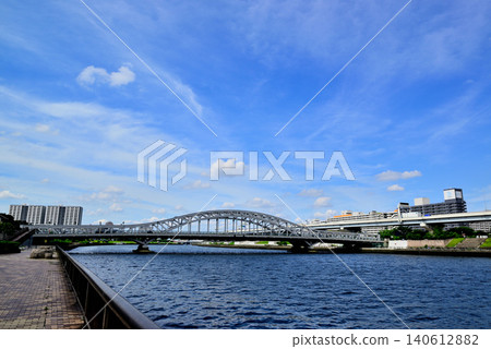 The beautifully renovated Shirahige Bridge as seen from the Sumida River Terrace The beautifully renovated Shirahige Bridge as seen from the Sumida River Terrace 140612882
