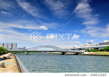 The beautifully renovated Shirahige Bridge as seen from the Sumida River Terrace The beautifully renovated Shirahige Bridge as seen from the Sumida River Terrace 140612885