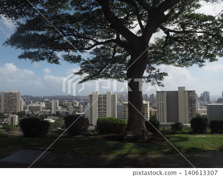 A breathtaking panoramic view of the cityscape and mountains of Honolulu, Hawaii. A breathtaking panoramic view of the cityscape and mountains of Honolulu, Hawaii. 140613307