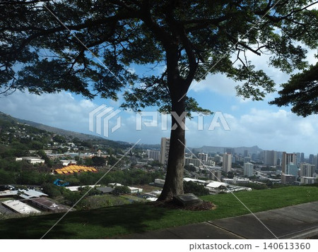 令人嘆為觀止的夏威夷檀香山城市景觀和山脈全景。 令人嘆為觀止的夏威夷檀香山城市景觀和山脈全景。 140613360