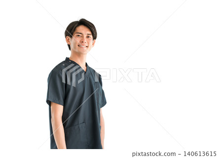 Young Asian men wearing scrubs, doctors, nurses, caregivers, and emergency physicians Young Asian men wearing scrubs, doctors, nurses, caregivers, and emergency physicians 140613615