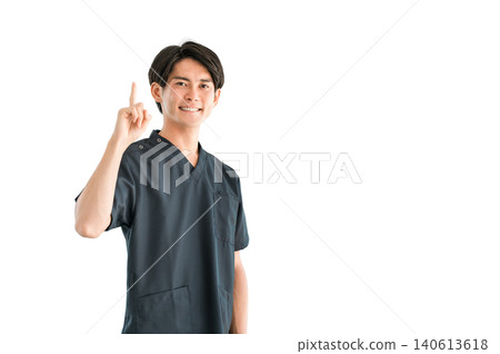 Young Asian male doctor, nurse, caregiver, and emergency physician wearing scrubs Young Asian male doctor, nurse, caregiver, and emergency physician wearing scrubs 140613618