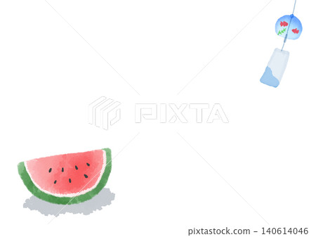 水彩風格的西瓜和風鈴邊框背景 水彩風格的西瓜和風鈴邊框背景 140614046