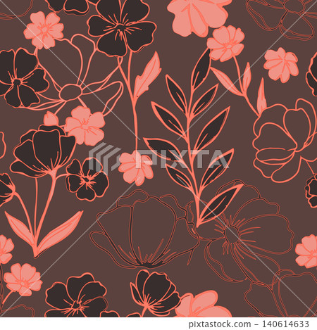Floral brush strokes seamless pattern. Tropical floral pattern perfect for fabric, packaging, branding, social media, and textile print. Floral brush strokes seamless pattern. Tropical floral pattern perfect for fabric, packaging, branding, social media, and textile print. 140614633